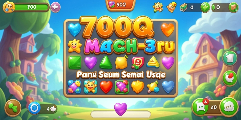 Tampilan gameplay seru dari 700Q dengan permata berwarna-warni.