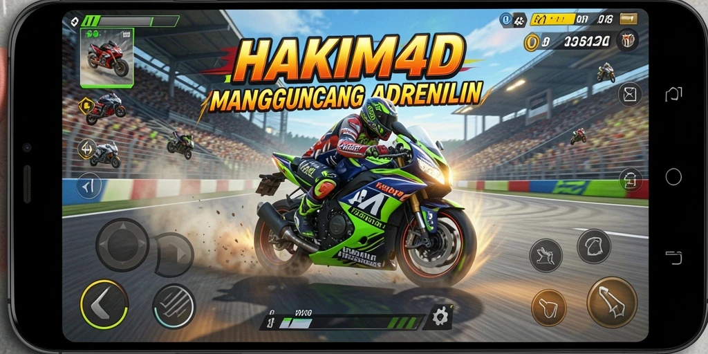 Gameplay HAKIM4D menampilkan balapan motor yang mendebarkan dan realistis.