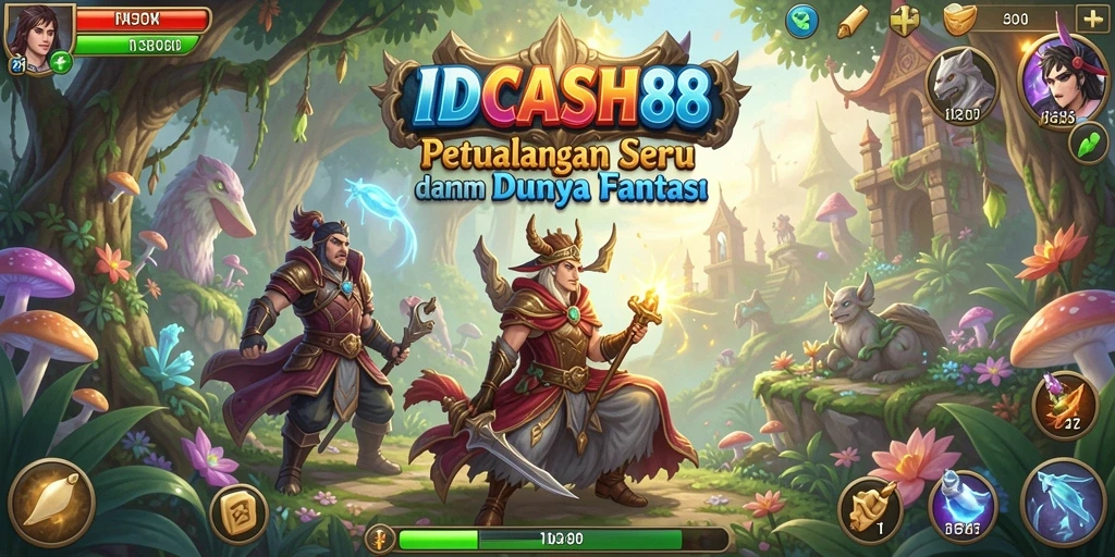 Tampilan gameplay IDCASH88 dengan karakter berpetualang di dunia fantastis.