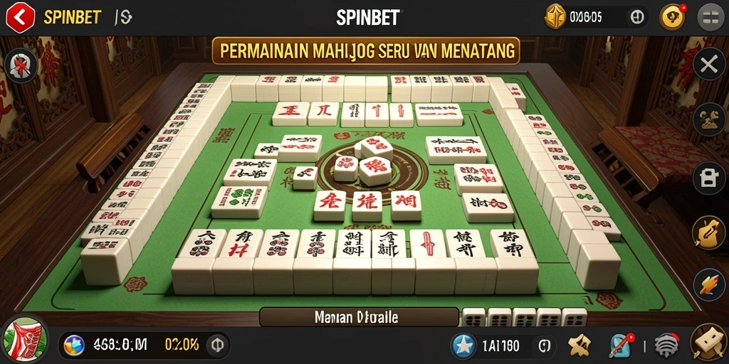 Tampilan gameplay SPINBET yang menarik saat mencocokkan ubin Mahjong.
